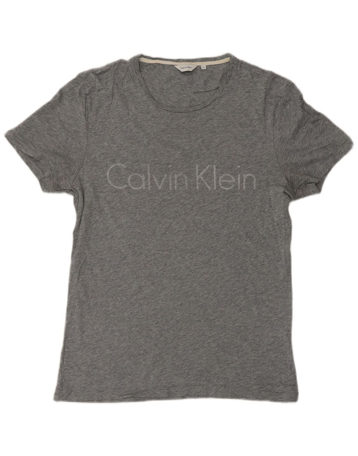 Camiseta masculina CALVIN KLEIN com estampa gráfica, algodão manchado cinza médio