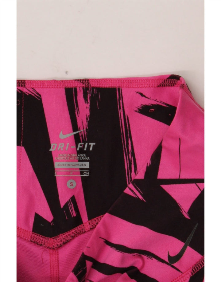 Leggings femininas NIKE Dri Fit UK 10 pequenas rosa geométricas de poliéster