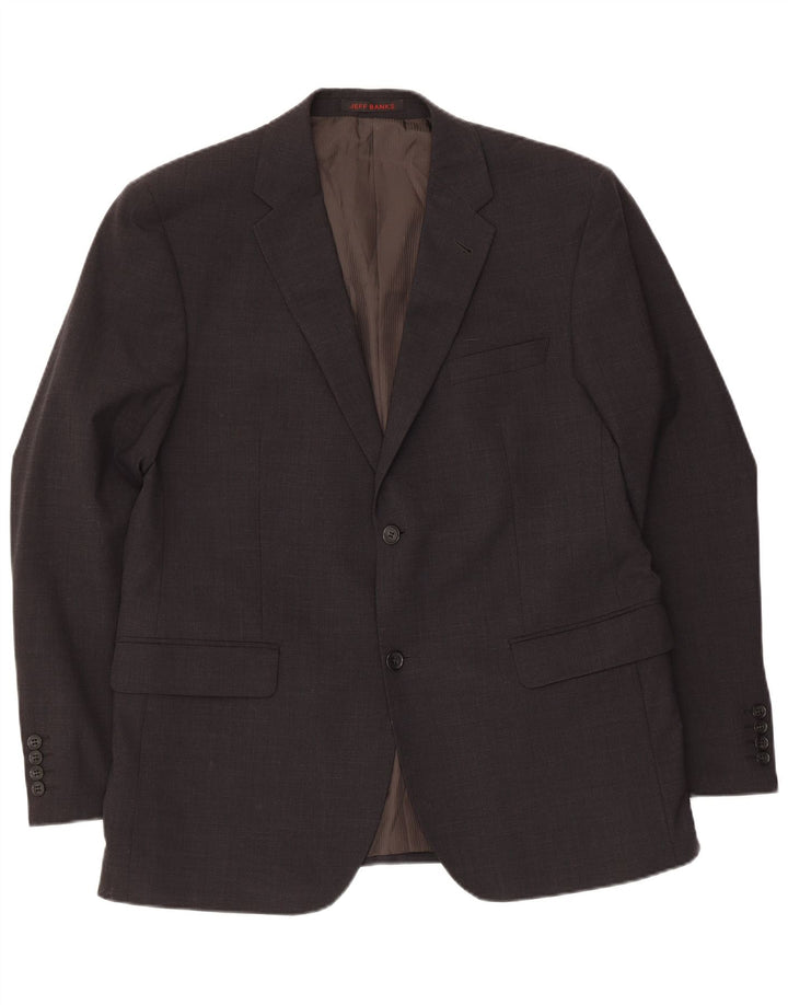Jaqueta blazer masculina de 2 botões Jeff Banks Reino Unido 42 XL lã cinza