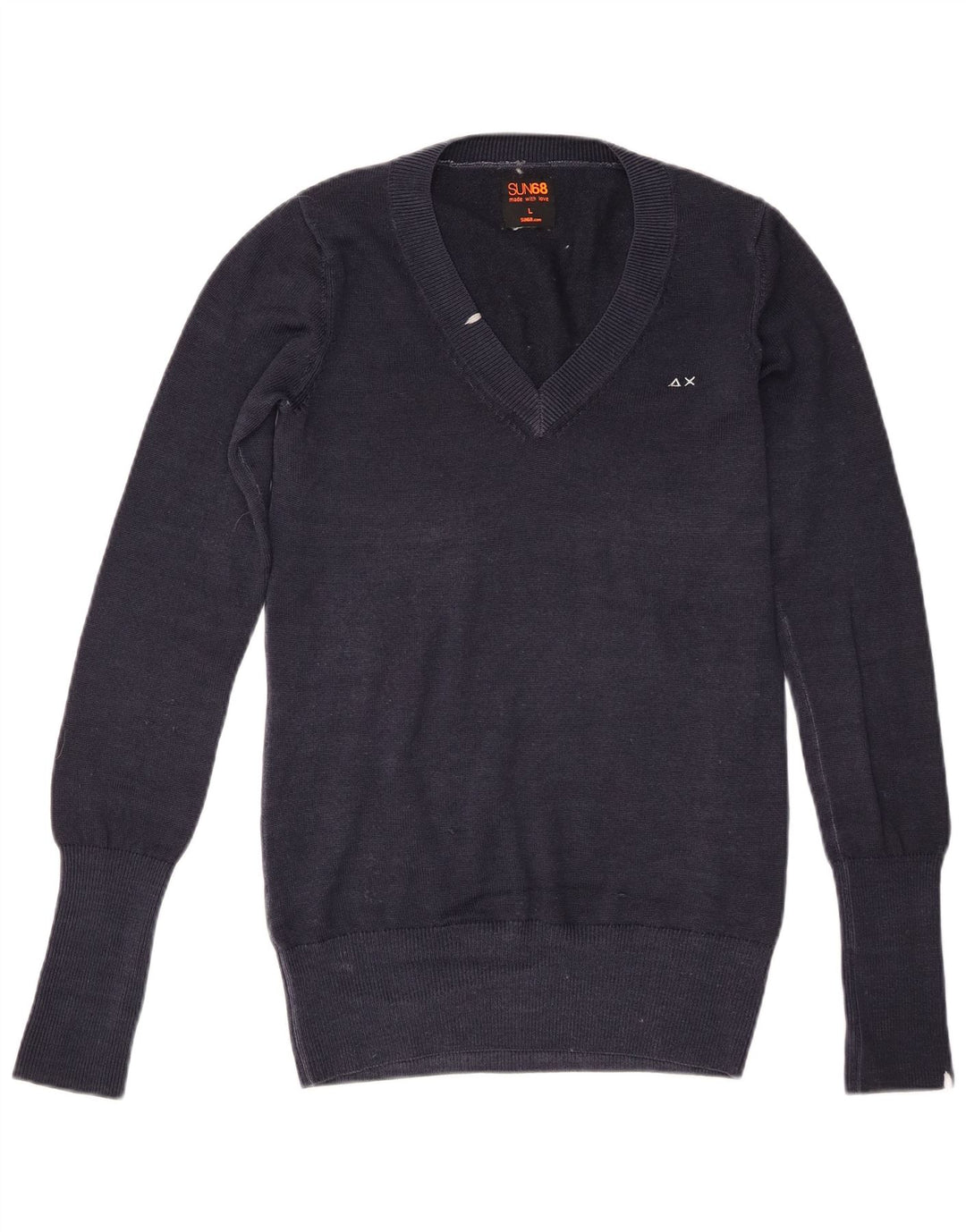 Suéter feminino Sun68 com decote em V Reino Unido 16 grande lã azul marinho