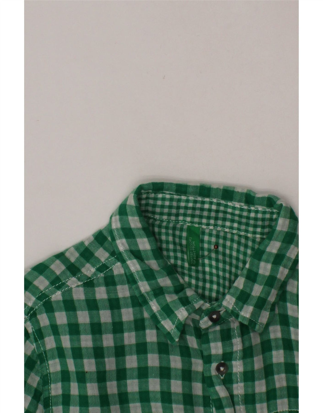 Camisa de manga curta masculina BENETTON 10-11 anos verde guingão