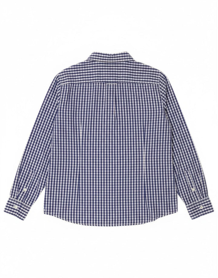 Camisa feminina Benetton UK 16 grande algodão guingão azul