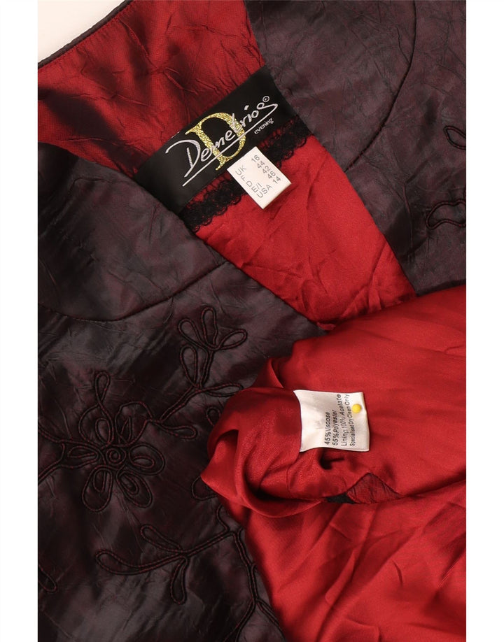 Sobretudo feminino vintage Reino Unido 16 grande poliéster floral Borgonha