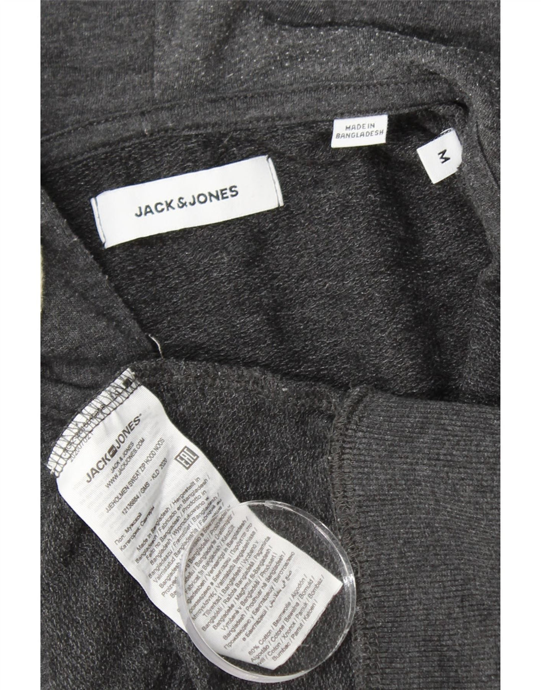 Suéter masculino com capuz e zíper JACK & JONES algodão cinza médio