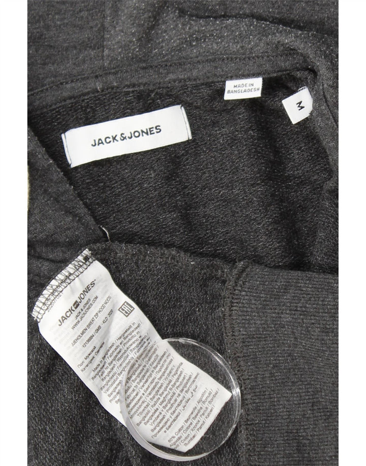 Suéter masculino com capuz e zíper JACK & JONES algodão cinza médio