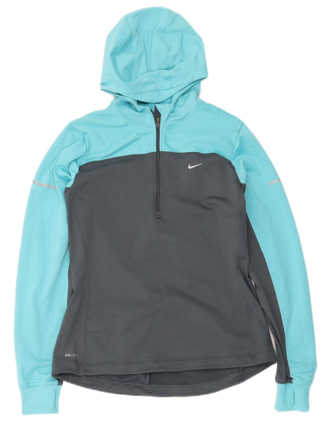 Nike Womens Dri Fit Hooded Pullover Treino Top UK 16 Grande Azul