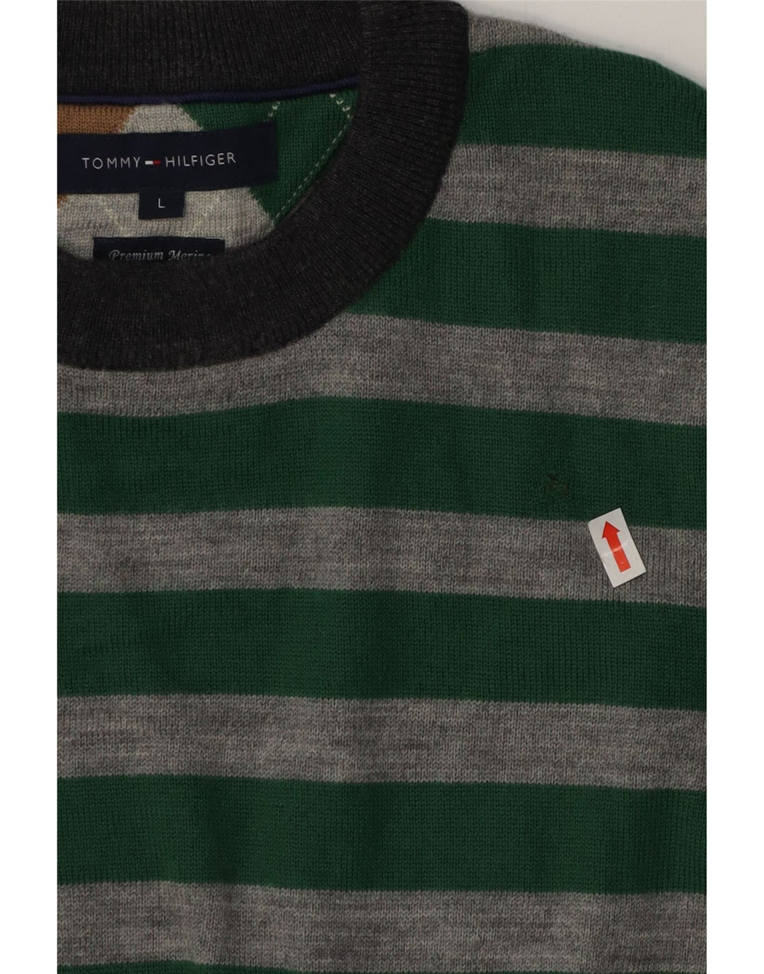 Tommy Hilfiger Suéter masculino com gola redonda, grande lã listrada verde