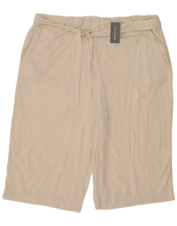 Shorts feminino Marks & Spencer Autograph Chino UK 24 3XL W48 linho bege
