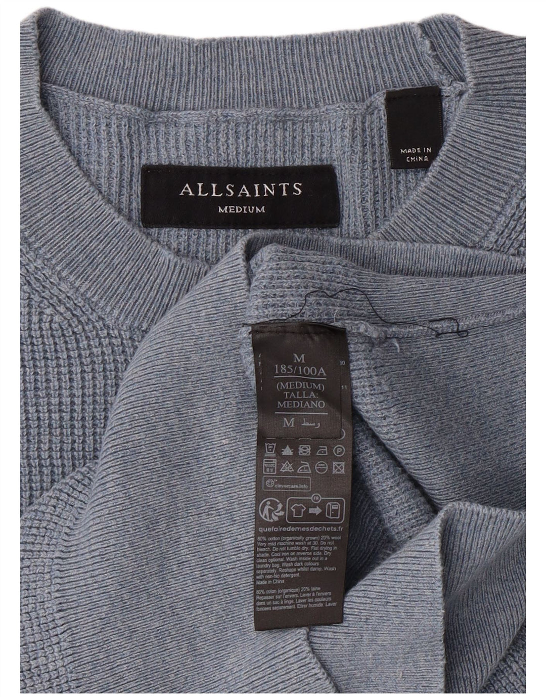Suéter masculino ALL SAINTS com gola redonda e algodão azul médio