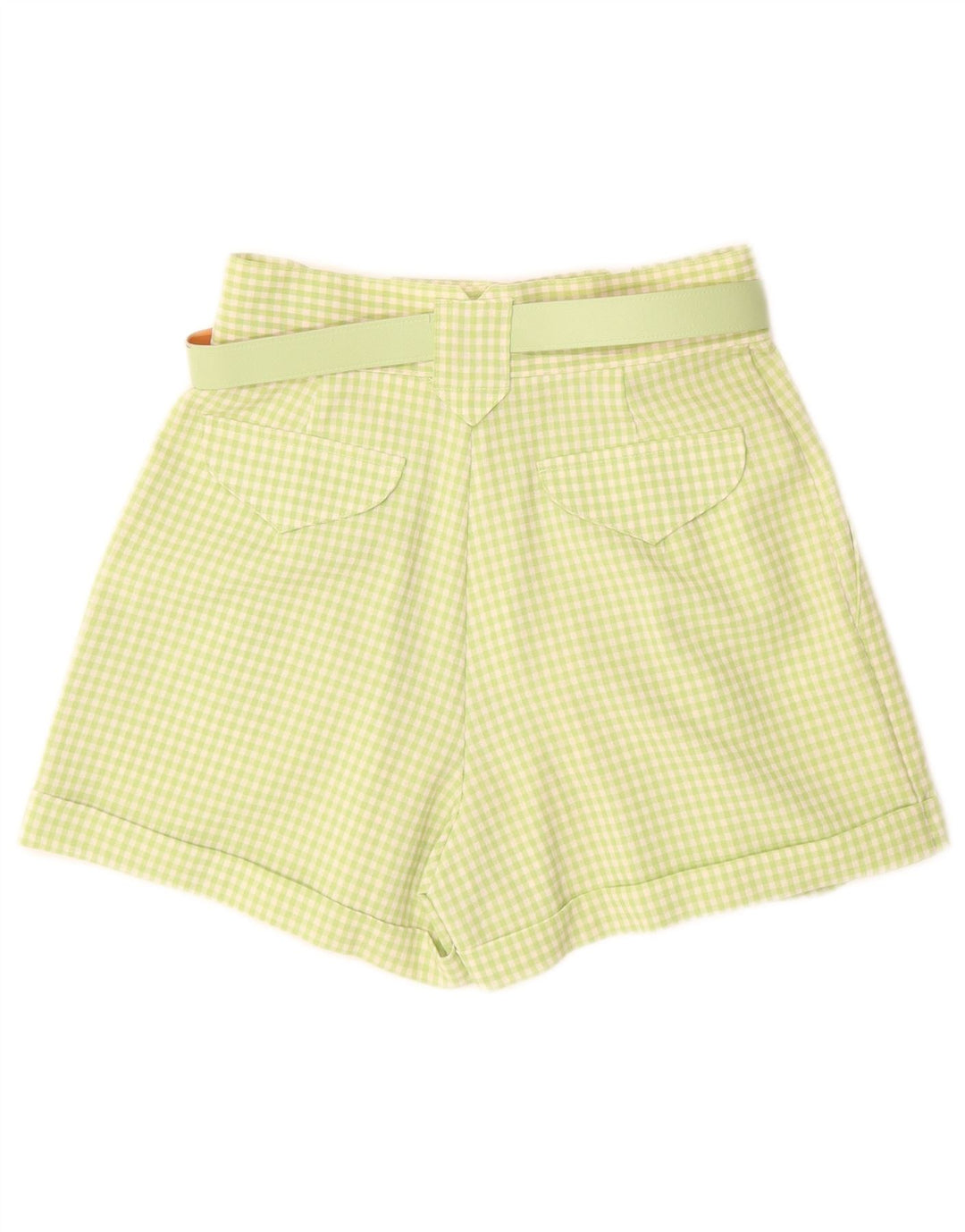 Shorts chino feminino de cintura alta PIMKIE IT 44 médio W26 verde guingão