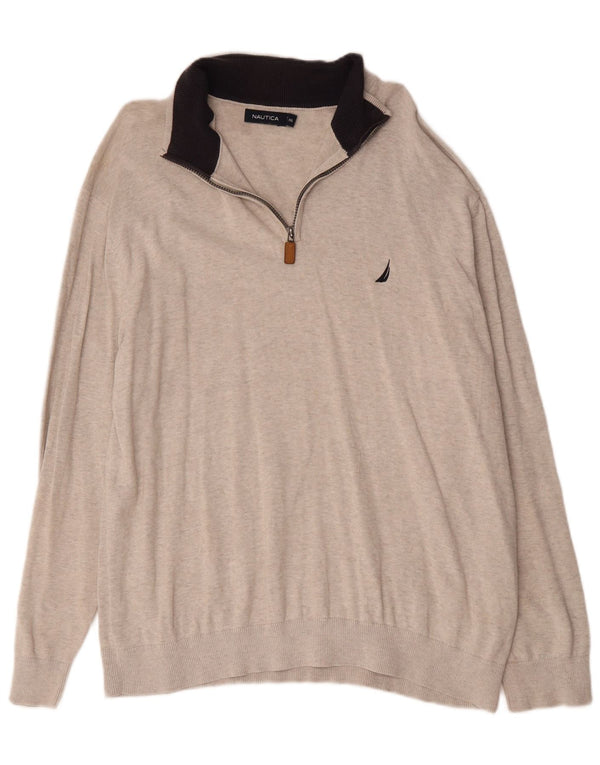 Suéter masculino Nautica com zíper e gola 2XL algodão manchado cinza