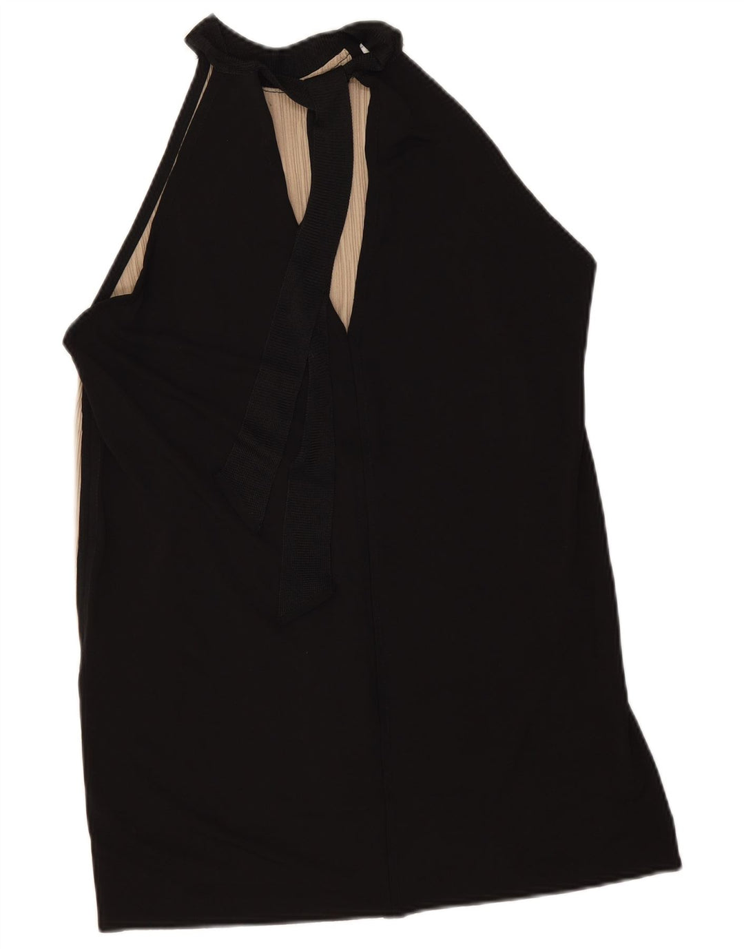 Top feminino Zara Halter UK 14 bloco colorido bege médio