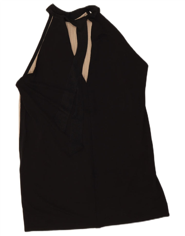 Top feminino Zara Halter UK 14 bloco colorido bege médio