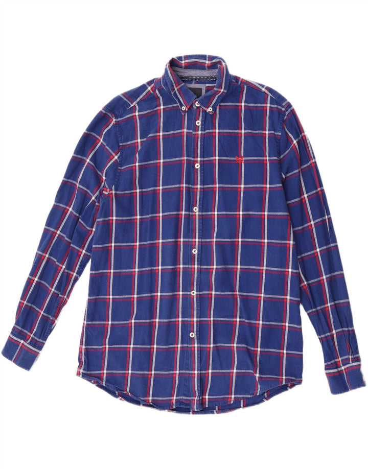 Camisa masculina de flanela de ajuste regular da Crew Clothing, algodão xadrez azul grande