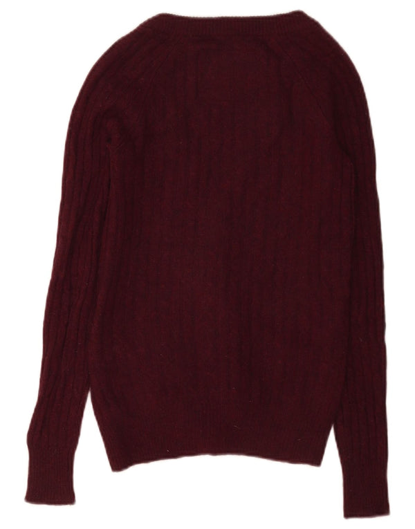 Suéter cardigã feminino Jack Wills Reino Unido 4 XS lã Merino Borgonha
