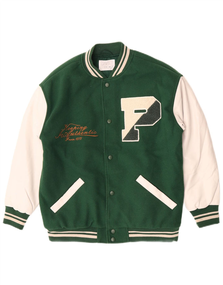 Jaqueta Zara Boys Graphic Varsity 11-12 anos verde colorblock poliéster