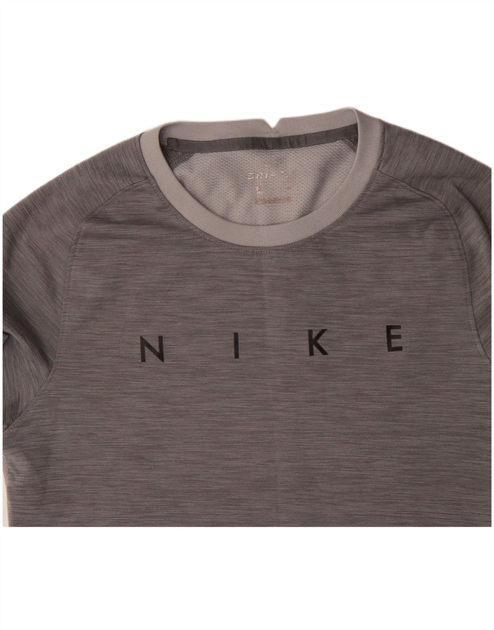 Camiseta masculina NIKE Dri Fit Graphic Top pequeno cinza colorblock poliéster