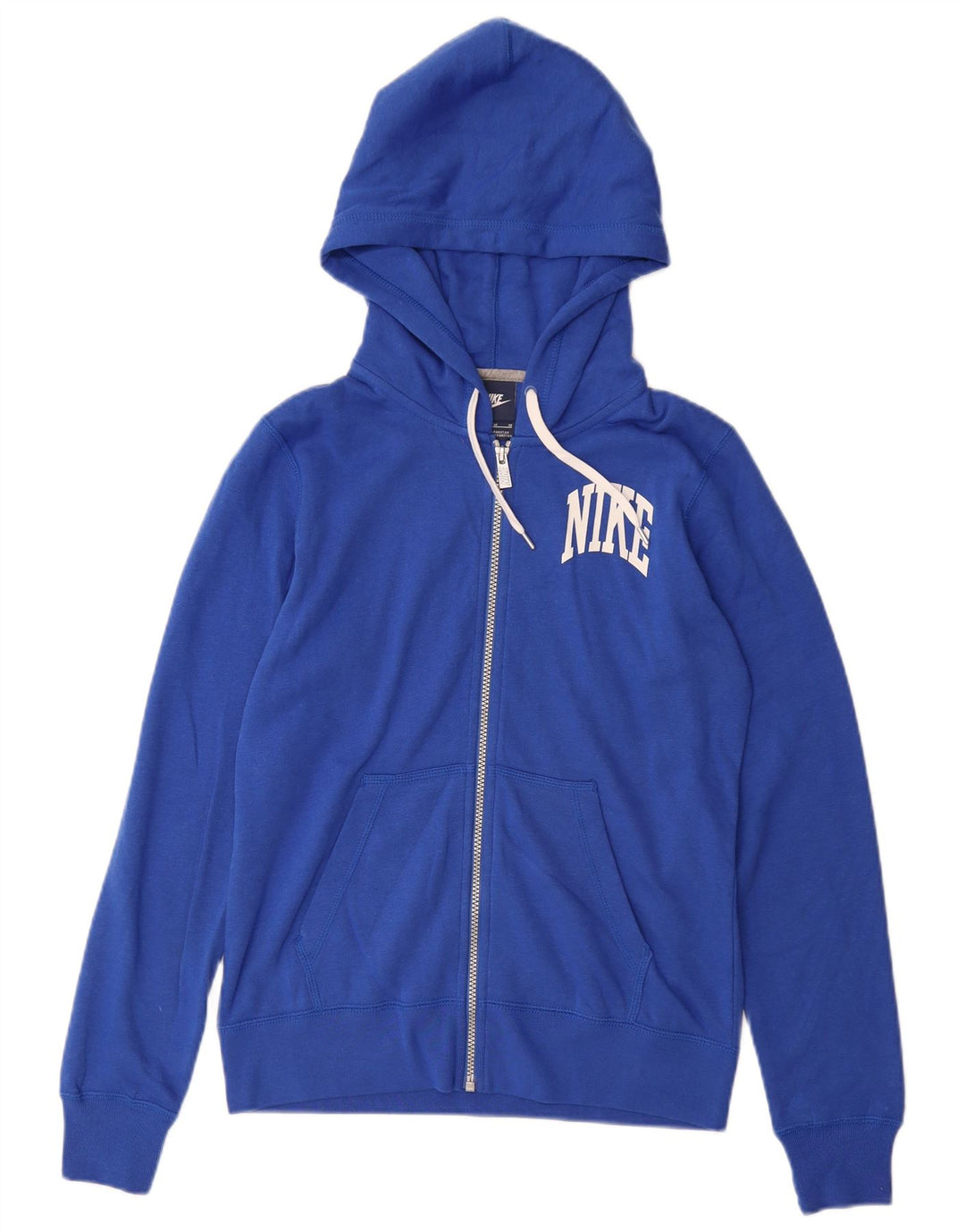 Suéter feminino Nike com capuz e zíper gráfico UK 14 médio azul algodão