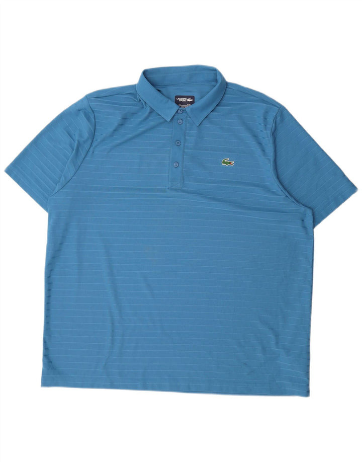Camisa polo masculina Lacoste tamanho 9 4XL poliéster listrado azul