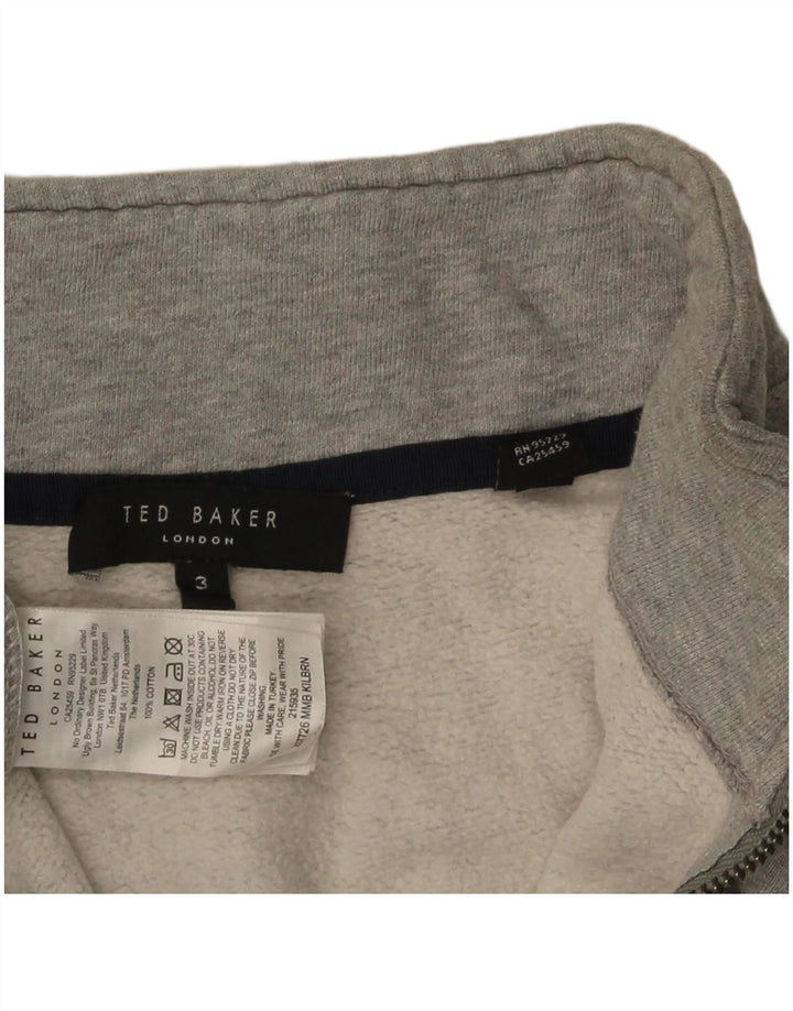 Suéter feminino Ted Baker com zíper e gola tamanho 3 algodão cinza médio