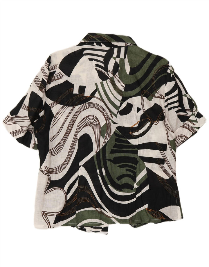 Camisa feminina Marronetto com estampa abstrata de manga curta IT 52 2XL linho verde