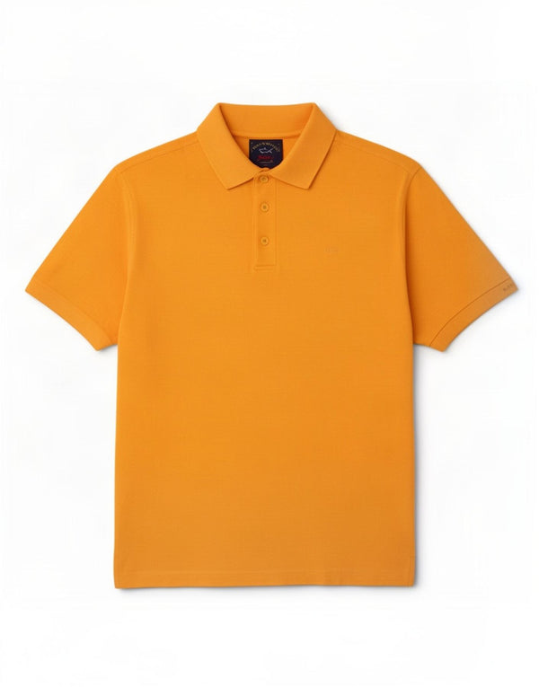 Camisa polo masculina Paul & Shark pequena de algodão amarelo