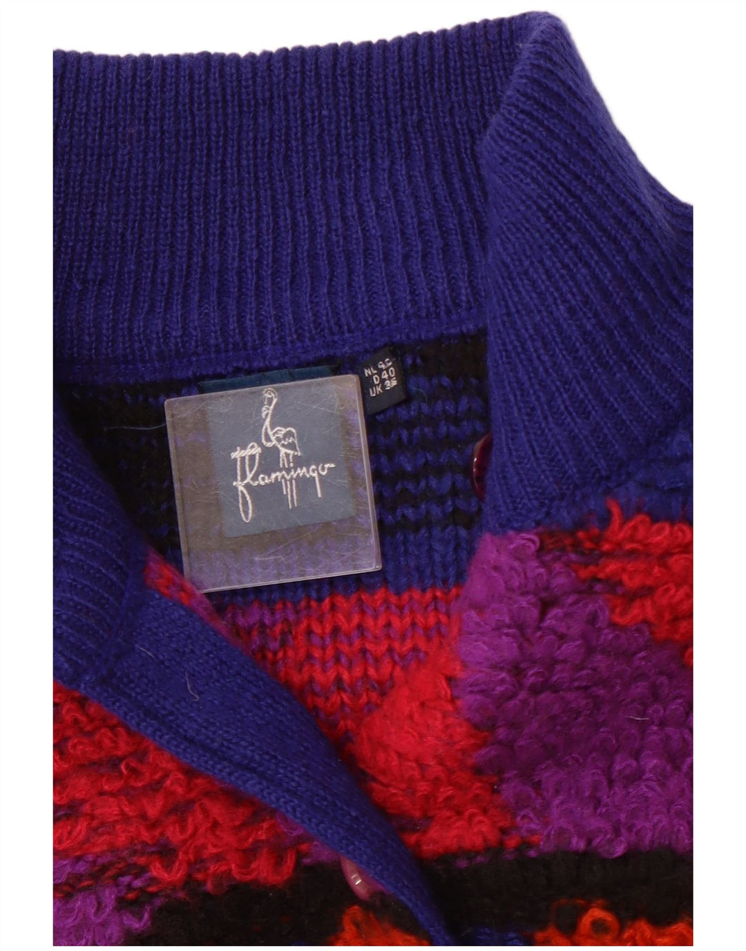 Suéter cardigã feminino VINTAGE UE 40 acrílico geométrico azul médio