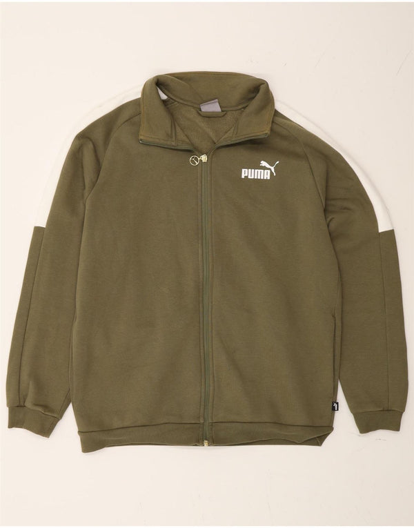 Puma Mens Tracksuit Top Jacket Medium Khaki Colourblock Algodão