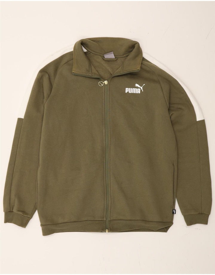 Puma Mens Tracksuit Top Jacket Medium Khaki Colourblock Algodão