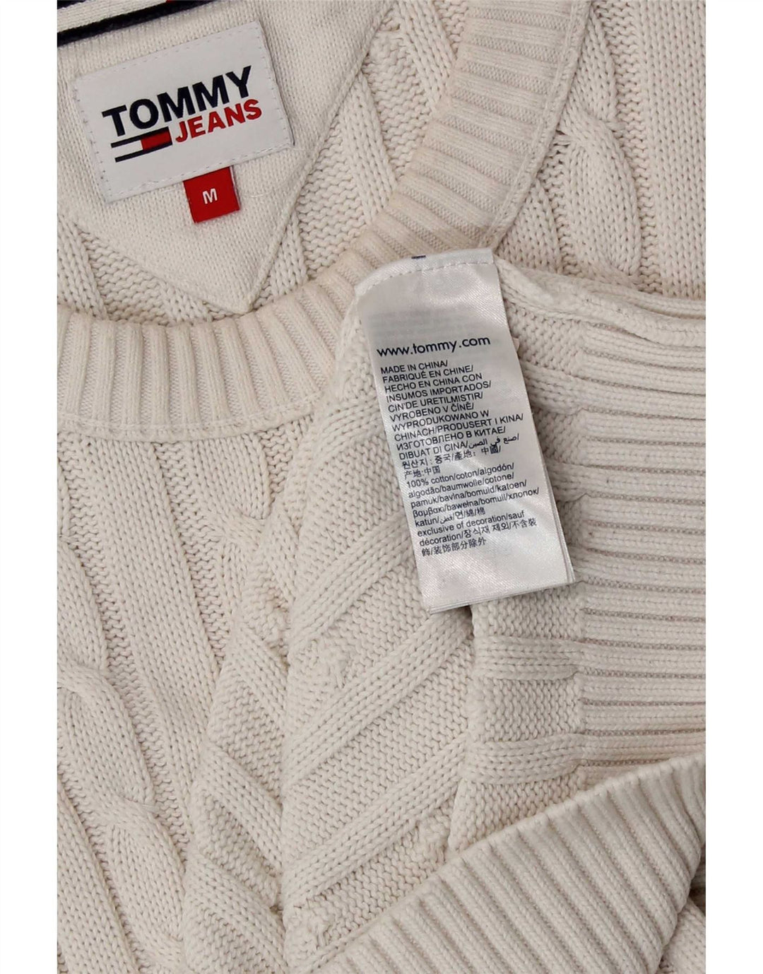 Suéter masculino Tommy Hilfiger com gola redonda, algodão branco médio