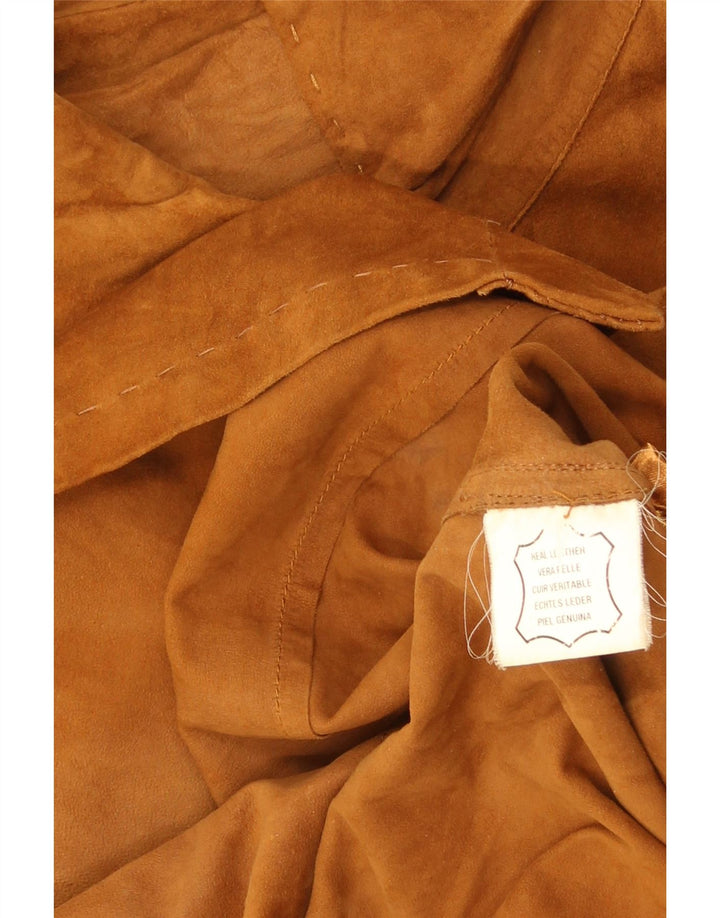 Camisa feminina vintage de camurça Reino Unido 14 grande couro marrom