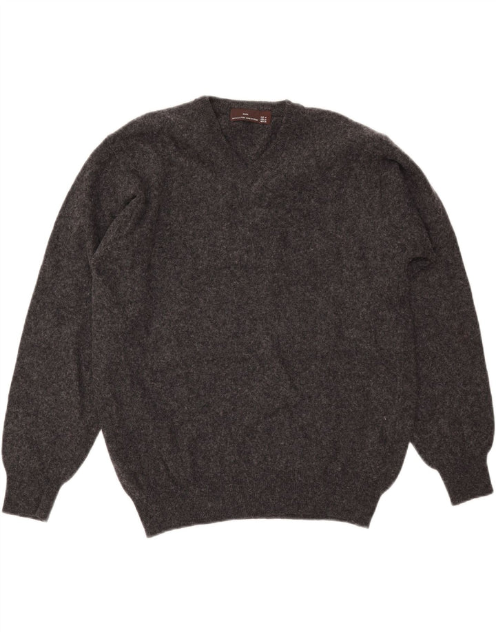 Suéter masculino ZARA com decote em V de lã cinza médio