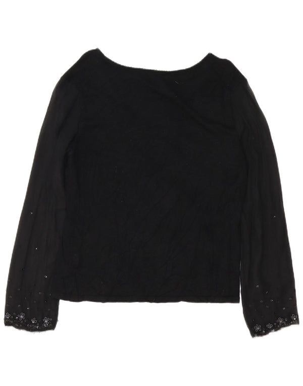 Blusa feminina de manga comprida Marella UK 16 grande viscose floral preta