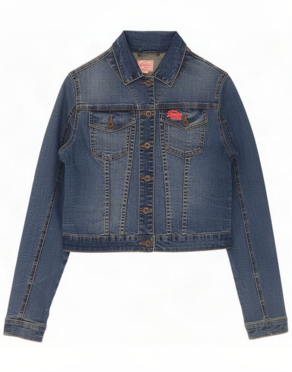 Jaqueta jeans feminina superdry Reino Unido 12 algodão azul médio