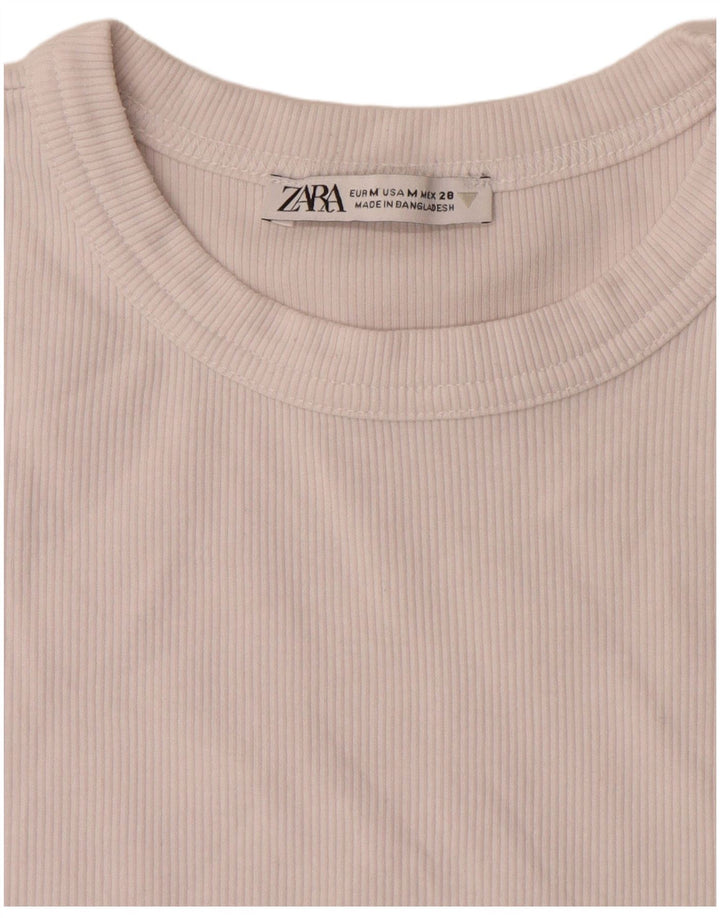 Camiseta Zara Feminina Crop Top UK 12 Médio Branco