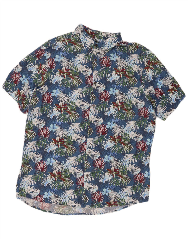 Camisa masculina de manga curta Mistral IT 48 Viscose floral azul médio