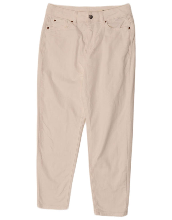 Calça jeans feminina Marks & Spencer UK 10 pequena W28 L25 algodão bege