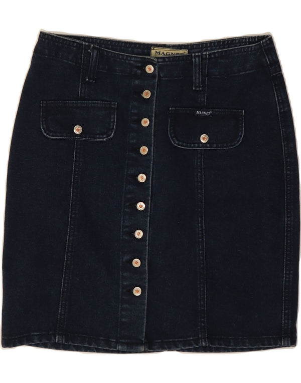 Saia jeans feminina VINTAGE IT 40 pequena W27 azul marinho