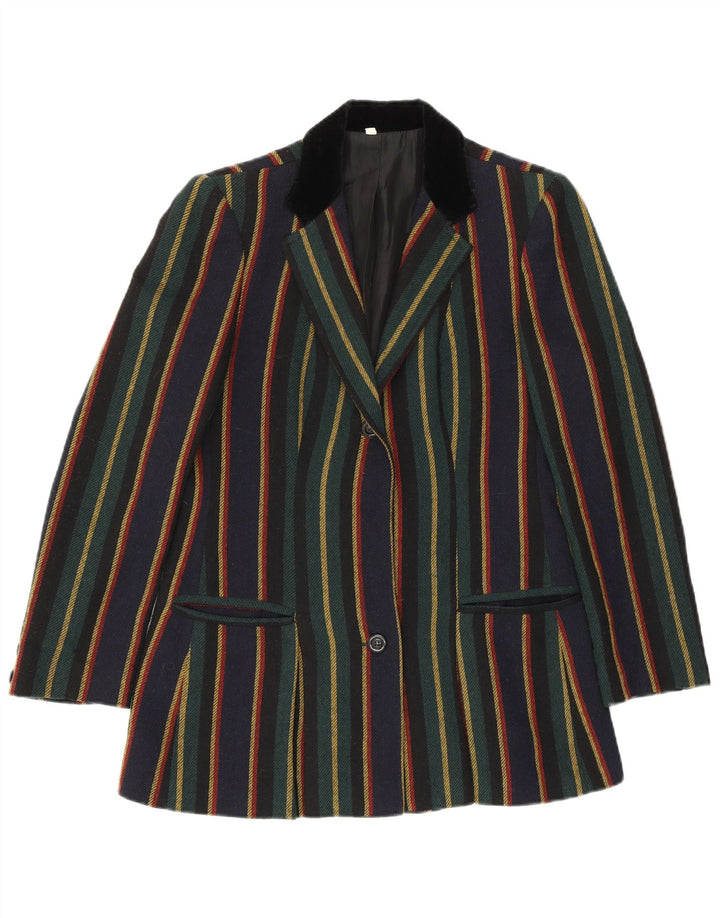 Jaqueta blazer feminina VINTAGE com 2 botões UK 10 pequena listrada multicolorida