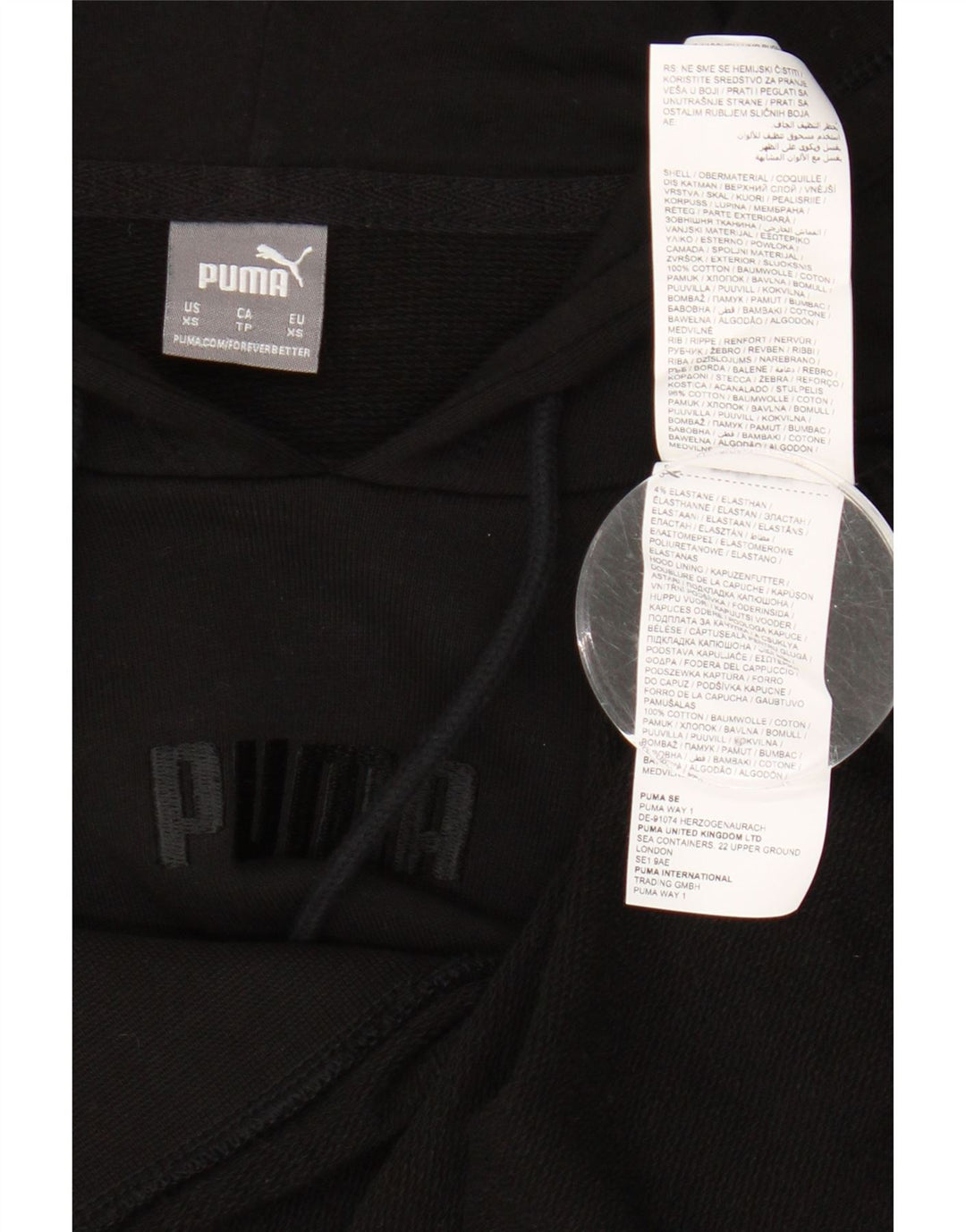 PUMA Womens Oversized Graphic Hoodie Jumper UK 6 XS Black Cotton Vintage Puma and Second-Hand Puma from Messina Hembry 