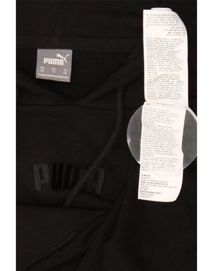 PUMA Womens Oversized Graphic Hoodie Jumper UK 6 XS Black Cotton Vintage Puma and Second-Hand Puma from Messina Hembry 