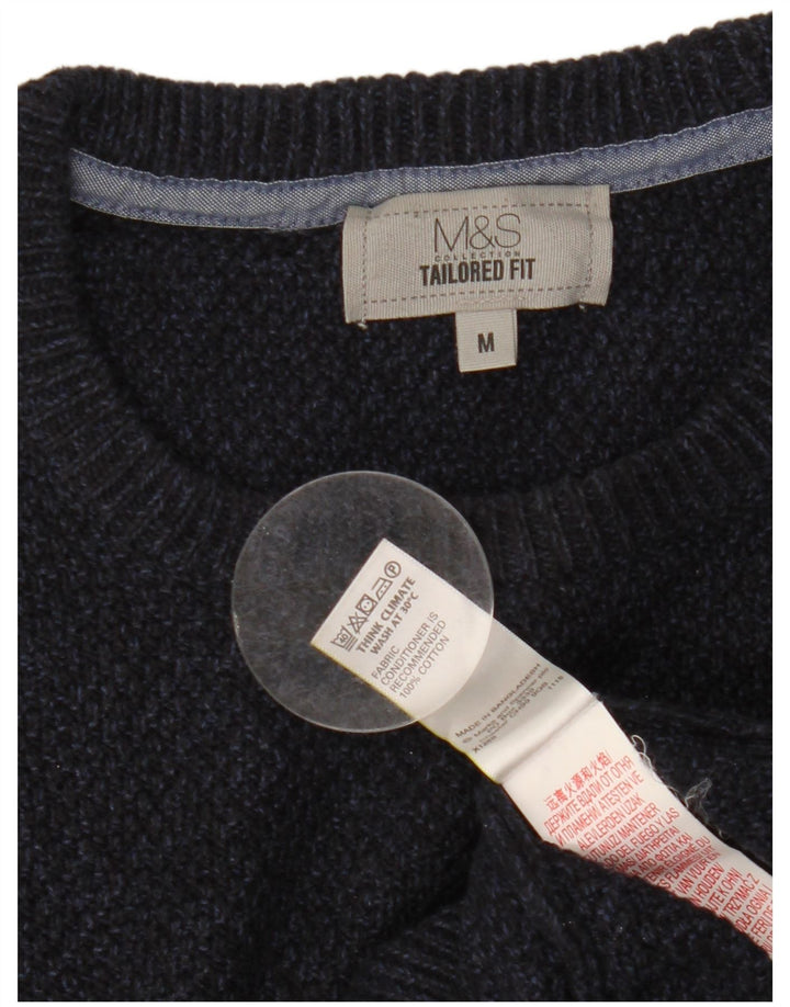 Suéter masculino Marks & Spencer com ajuste personalizado e gola redonda, azul marinho médio