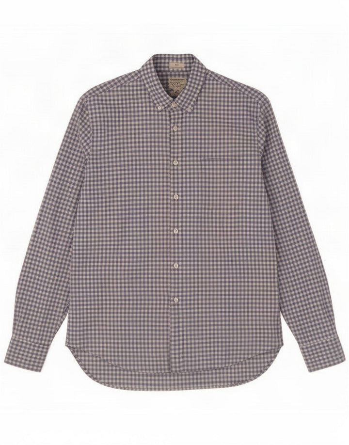 J. Camisa masculina slim fit da tripulação grande algodão guingão azul