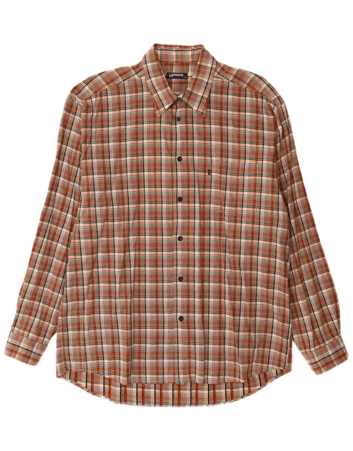 Camisa masculina LERROS XL marrom xadrez algodão