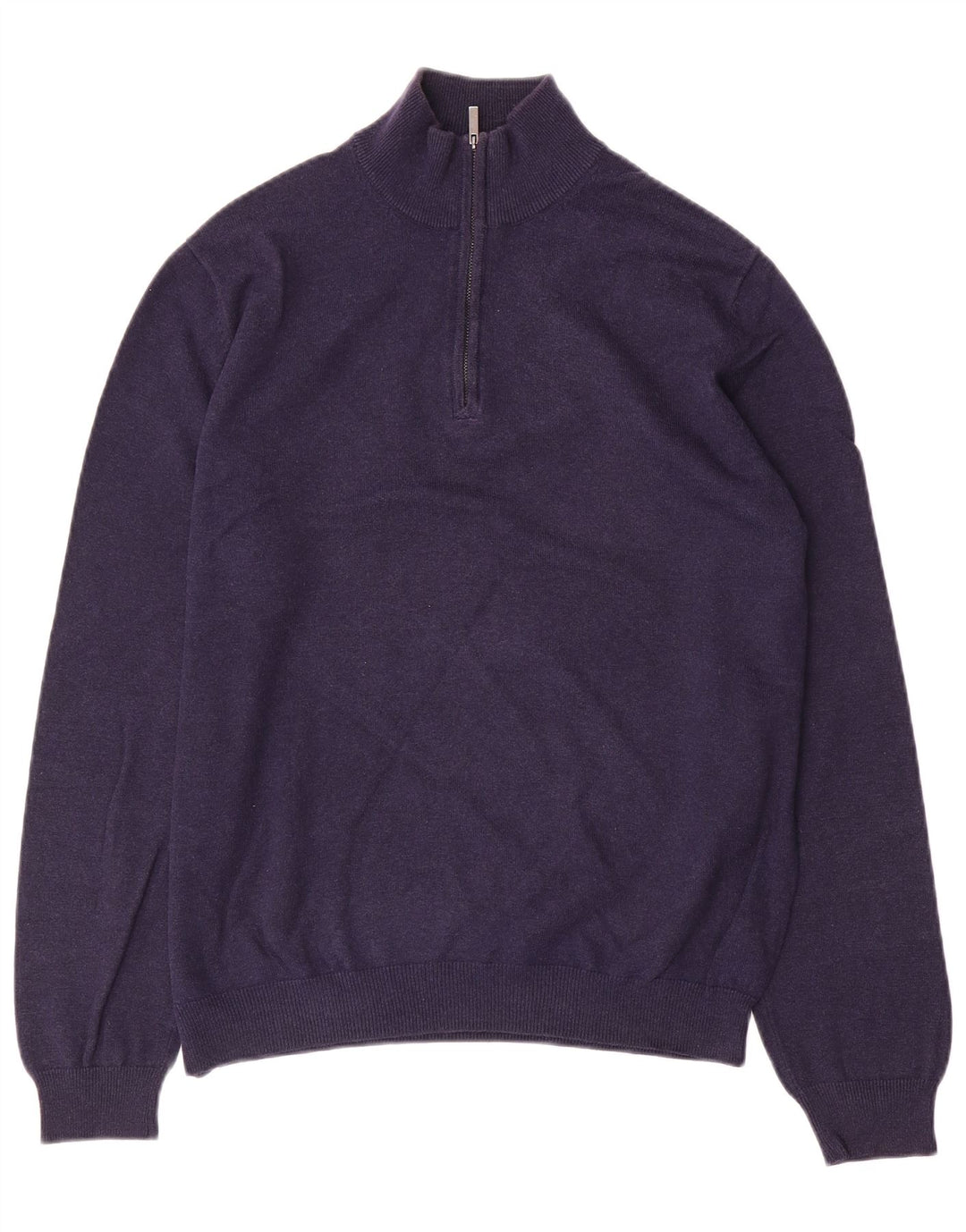 Suéter masculino Massimo Dutti com zíper e gola alta de algodão azul marinho médio