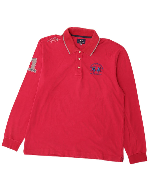 Camisa polo masculina La Martina de manga comprida gráfica 2XL algodão rosa