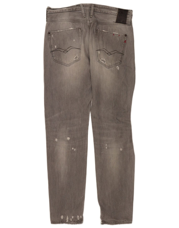 Replay Jeans skinny masculino desgastado W30 L32 algodão cinza