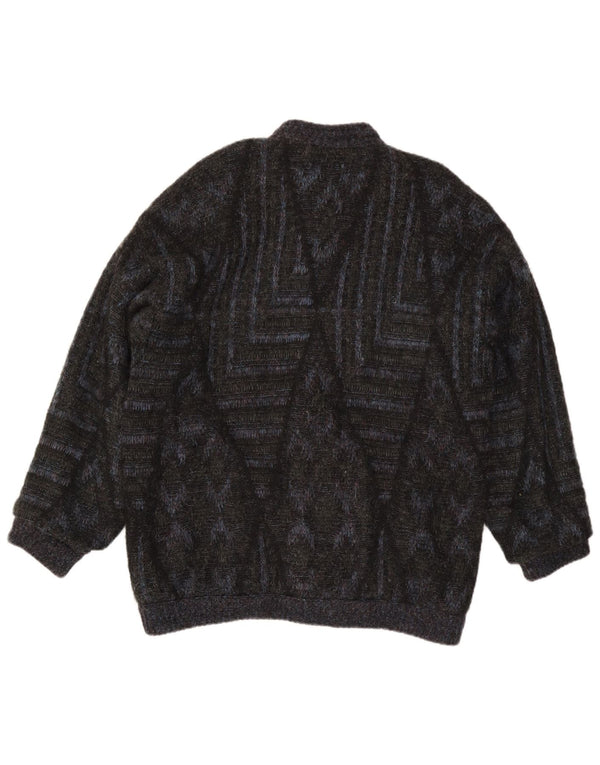 Suéter cardigã masculino vintage grande preto geométrico