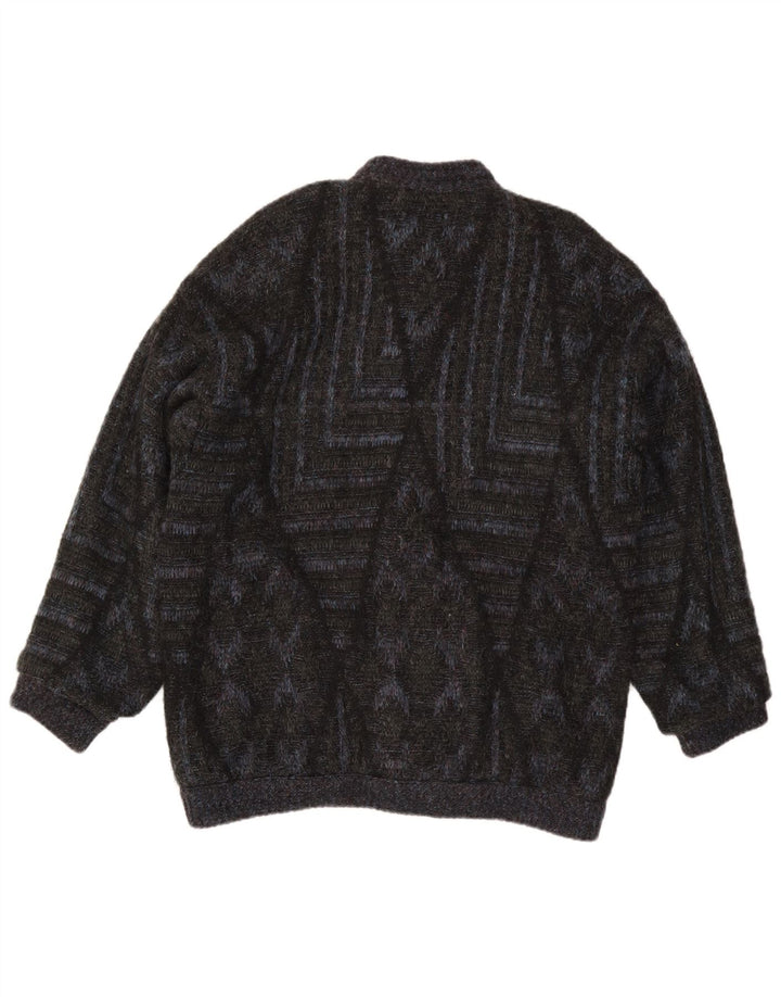 Suéter cardigã masculino vintage grande preto geométrico