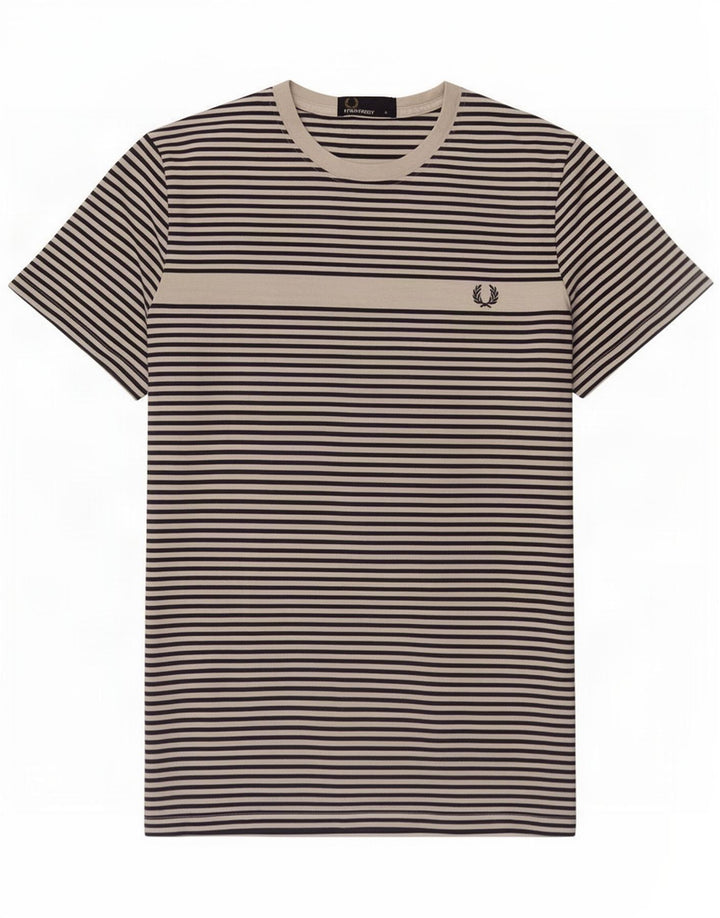 Camiseta masculina Fred Perry de algodão listrado branco pequeno